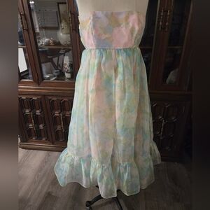 Selkie x Maison Amory Floral Whipped Cream Strapless Midi Dress